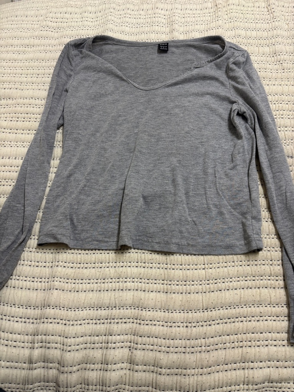 SHEIN Light Gray Long Sleeve Scoop Neck Tee